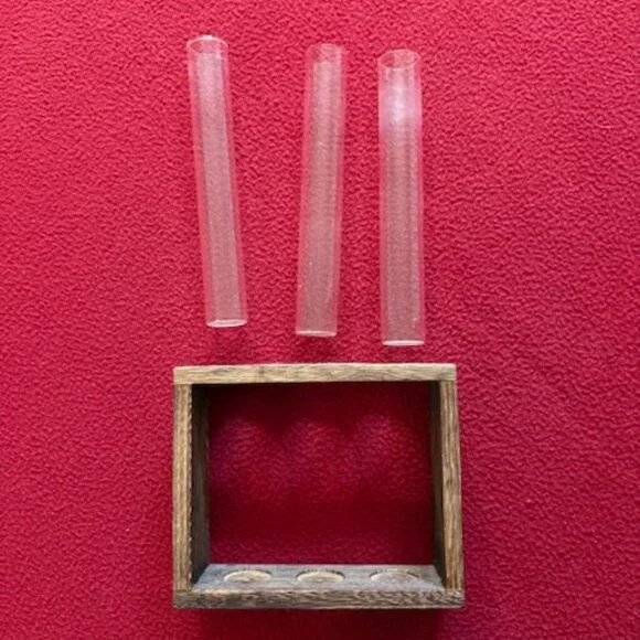 Vintage Wooden Test Tube Holder with 3 Glass Tubes – Rustic Decor - Picture 2 of 3